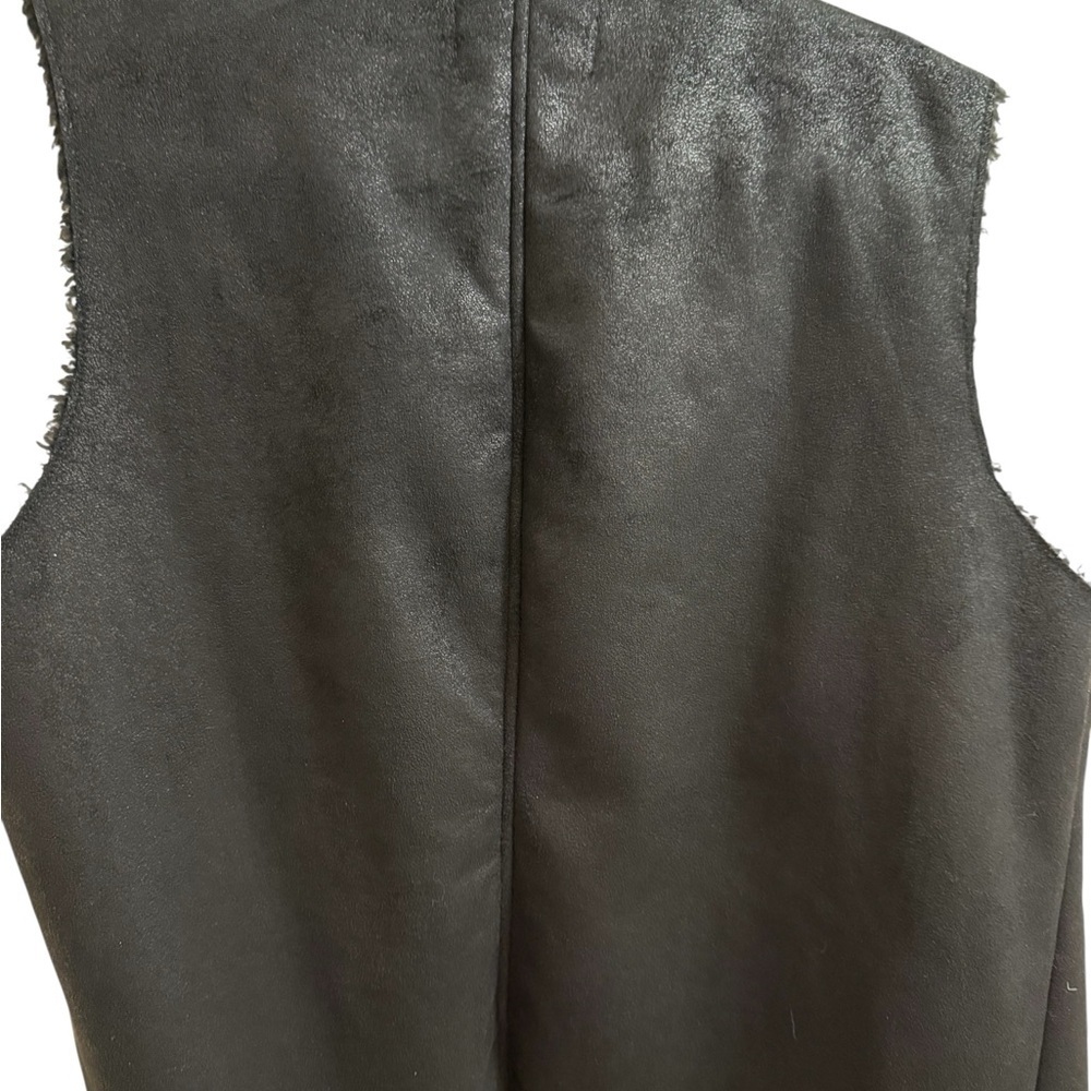 Style & Co Faux Suede Faux Fur Lined Draped Open Front Vest Women’s Size L Black - Picture 3 of 9